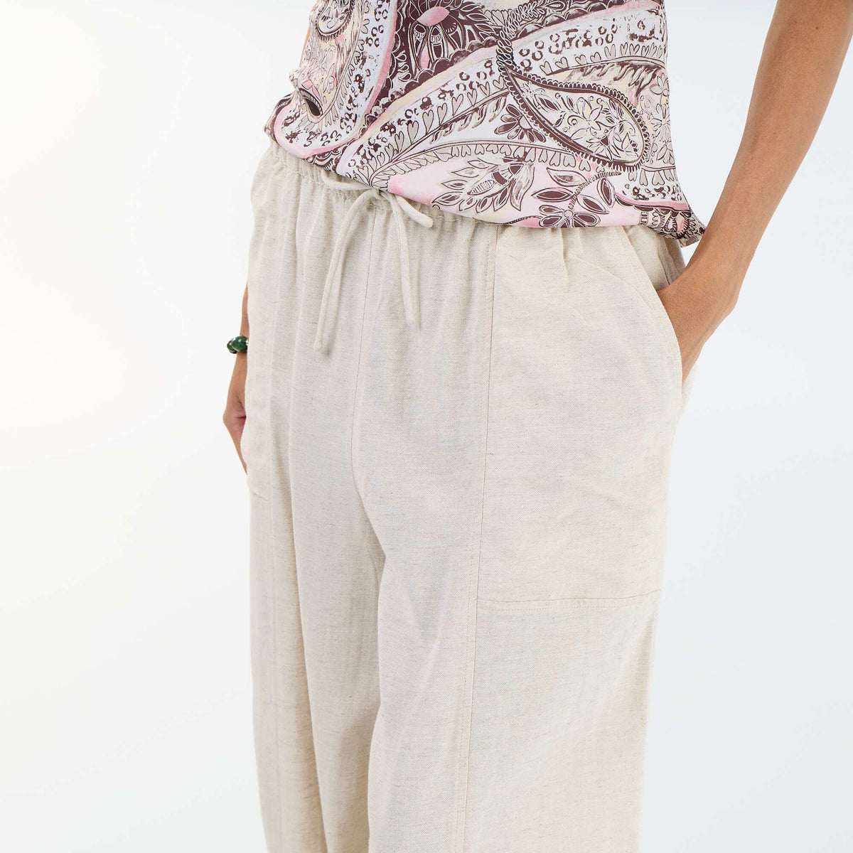 Pantalón ancho de lino mezclado BLANCO