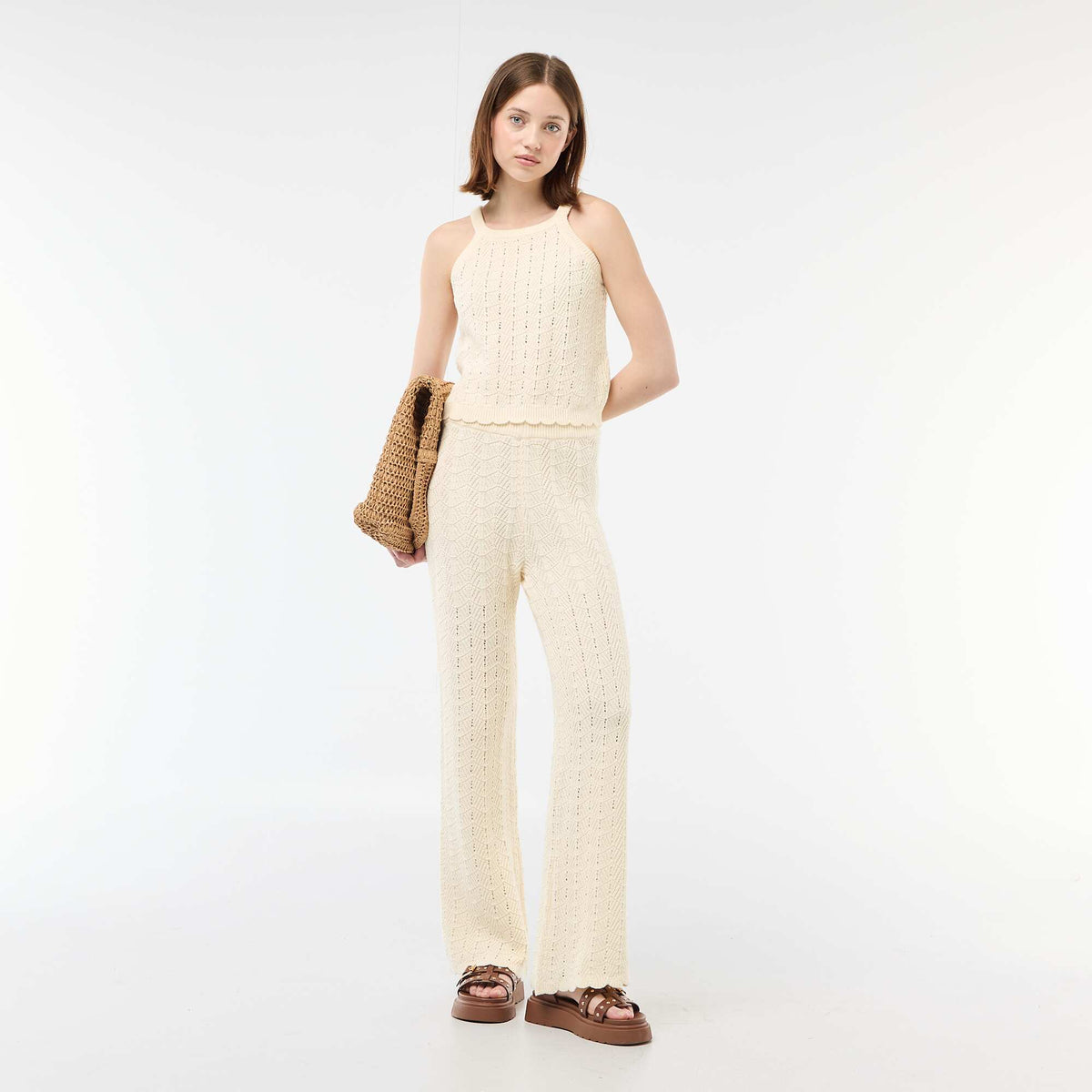 Top de croché con sisas blazers BEIGE