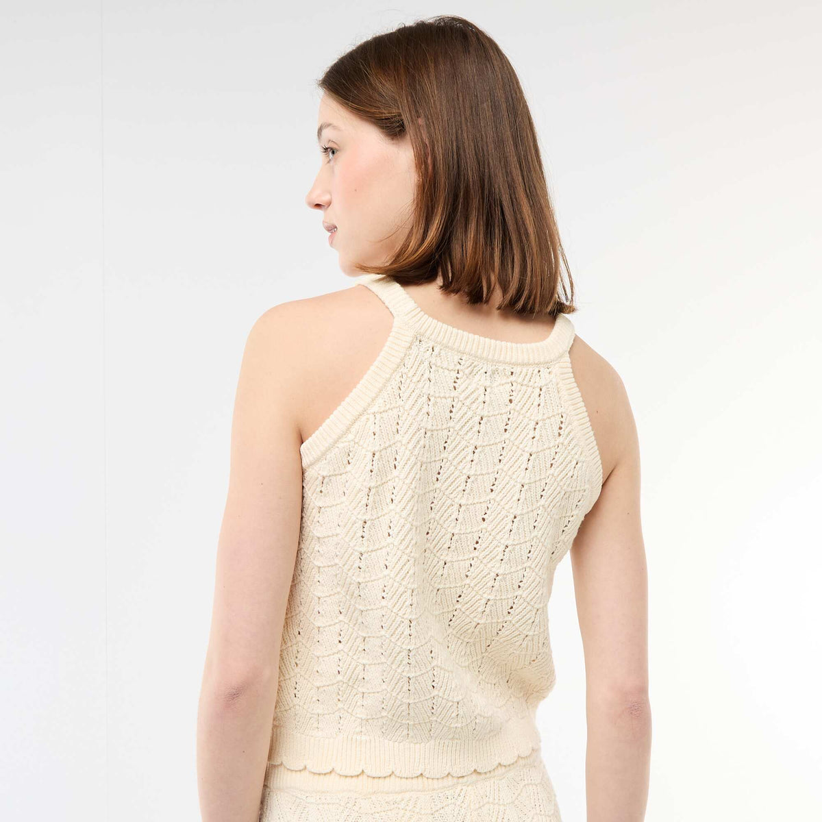 Top de croché con sisas blazers BEIGE