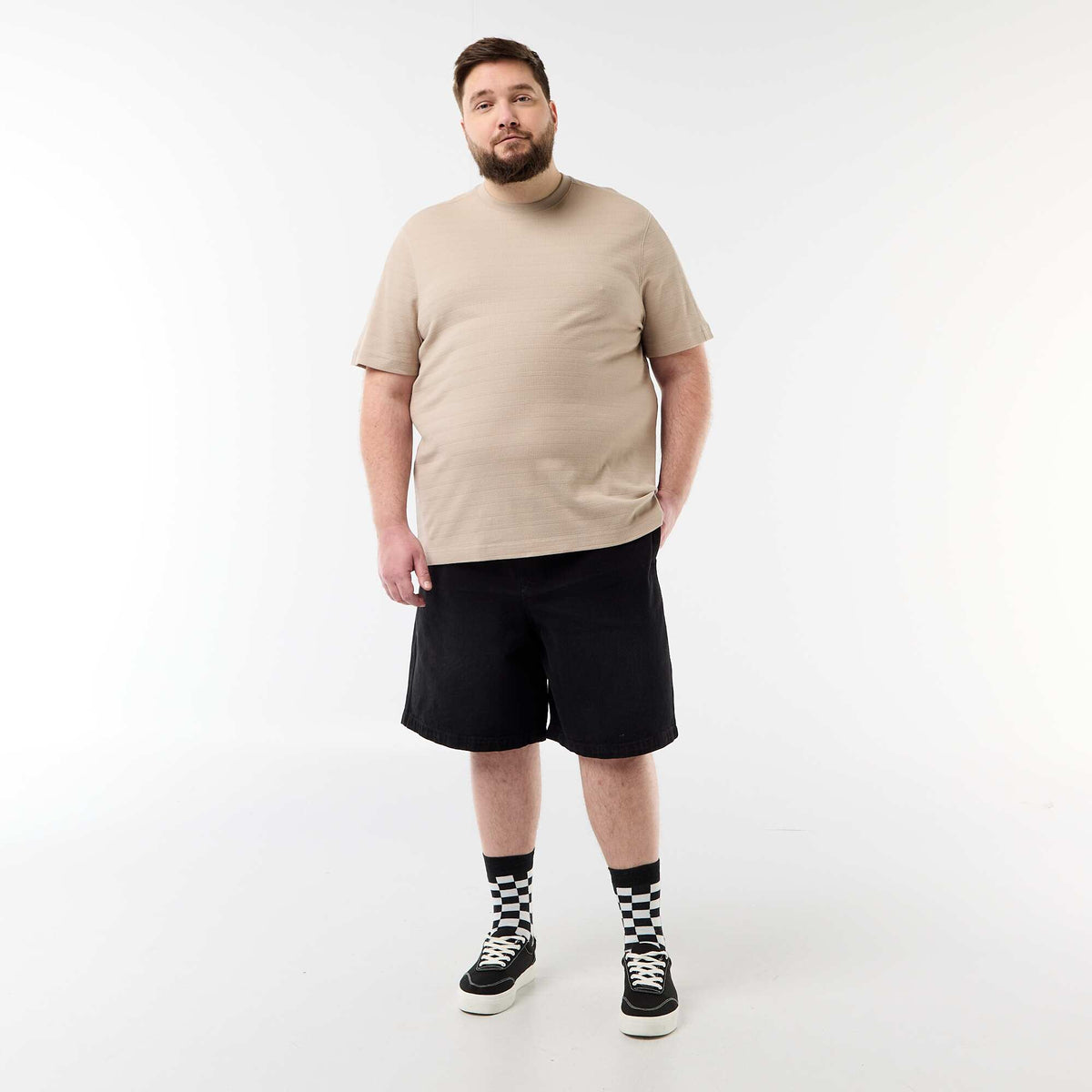Camiseta de tejido fantasía acanalado BEIGE