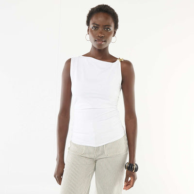 Camiseta elástica con joya dorada BLANCO