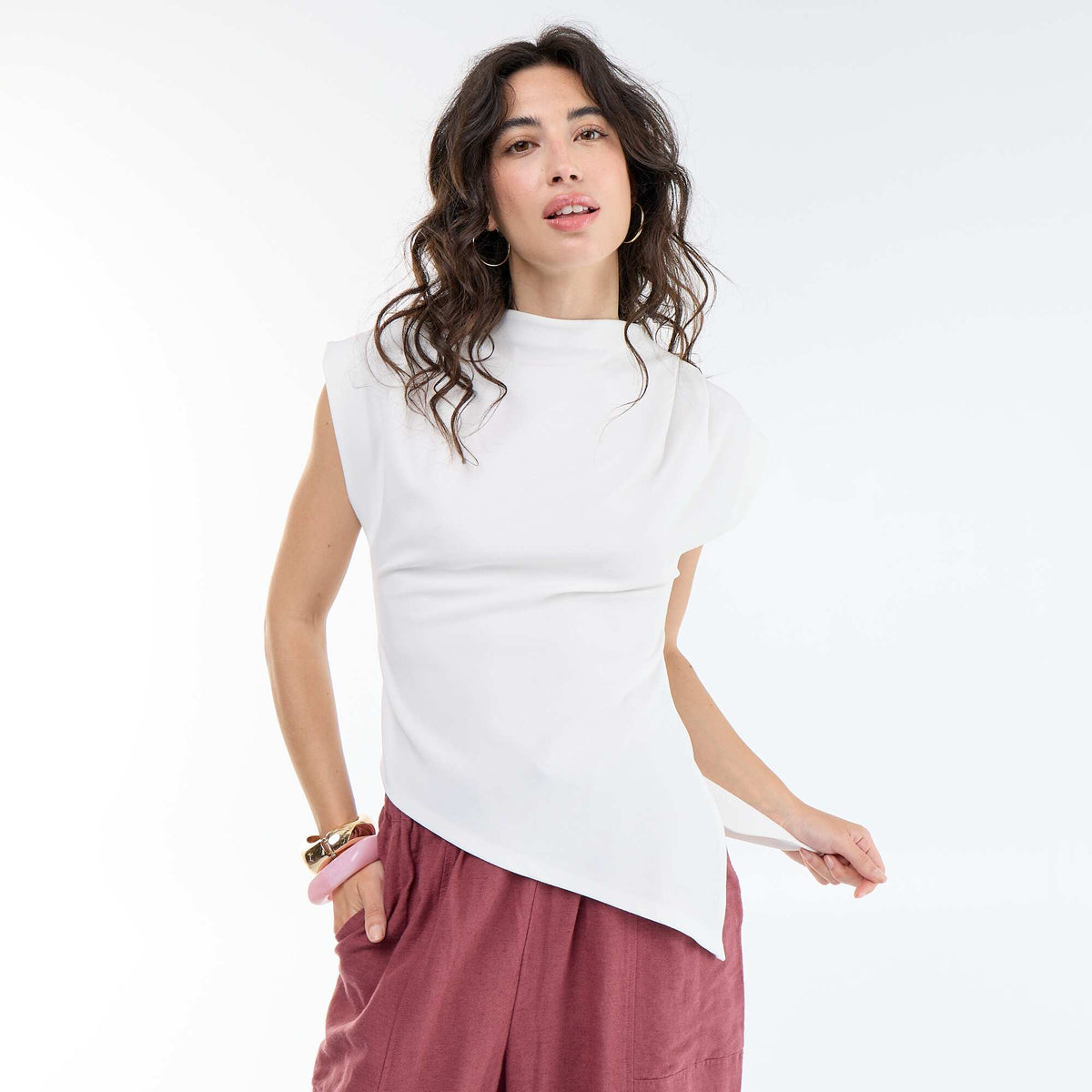 Camiseta sin mangas asimétrica BLANCO
