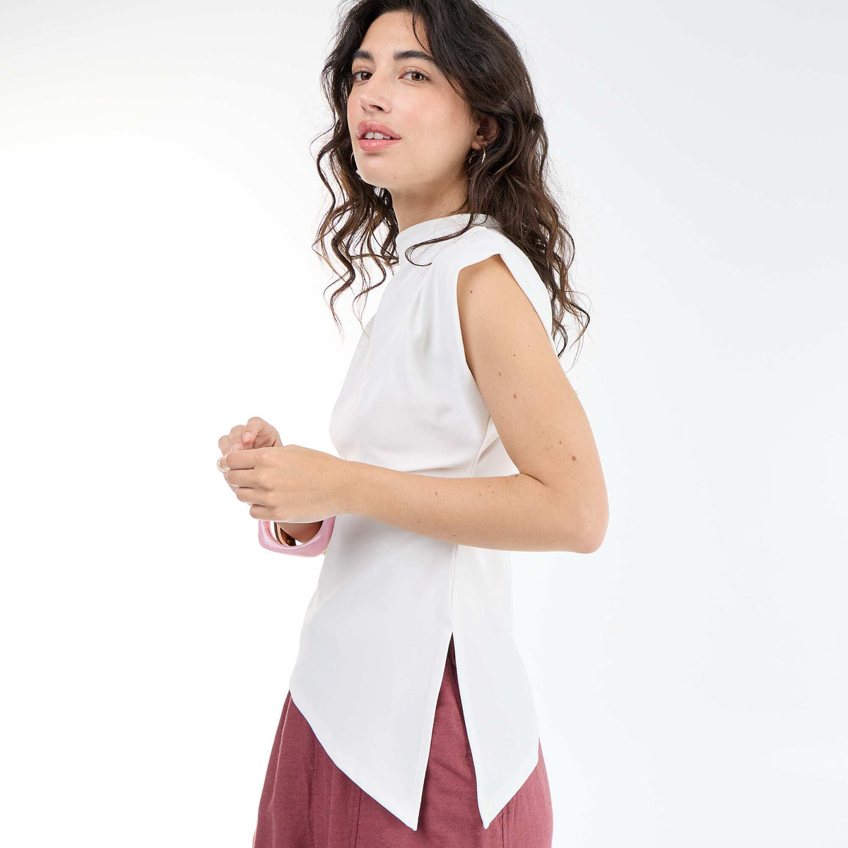 Camiseta sin mangas asimétrica BLANCO