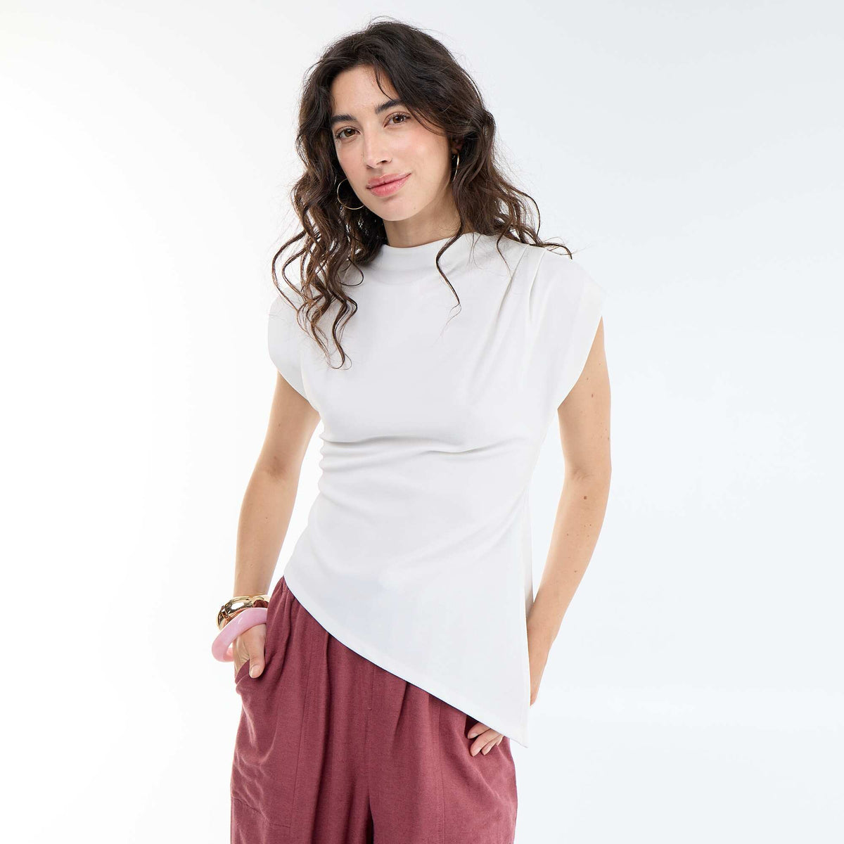 Camiseta sin mangas asimétrica BLANCO