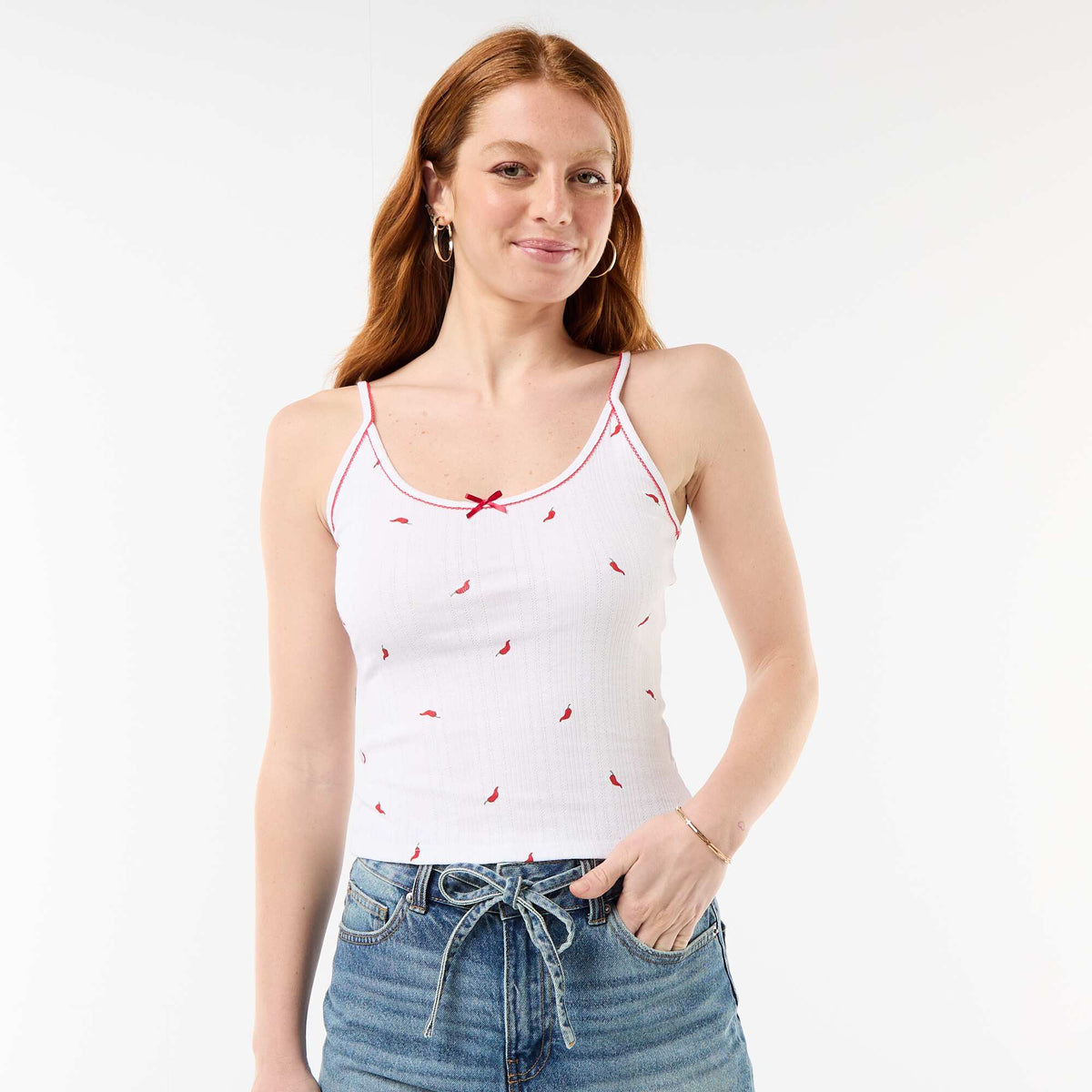 Camiseta de tirantes de punto calado con estampado 'chile' BLANCO