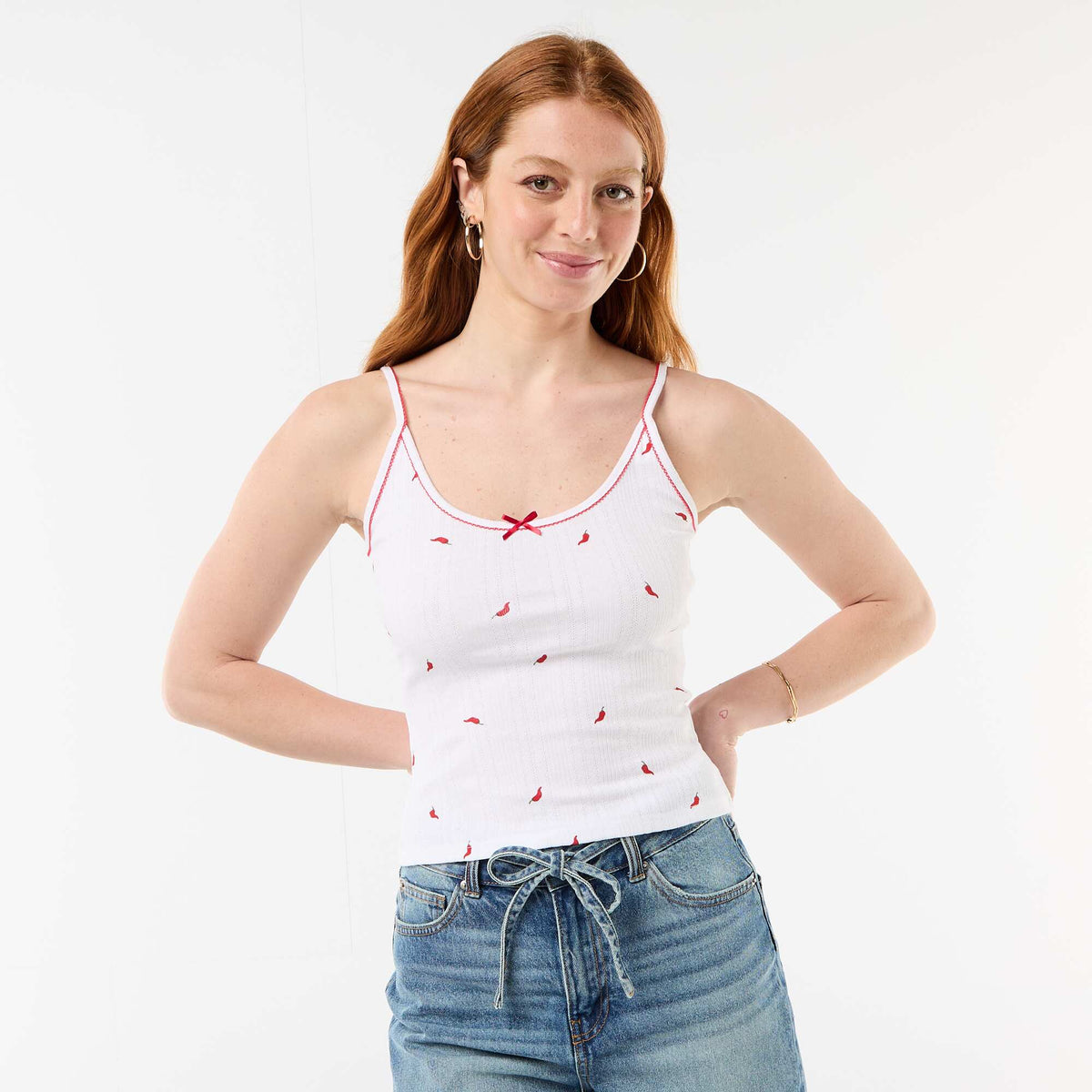 Camiseta de tirantes de punto calado con estampado 'chile' BLANCO