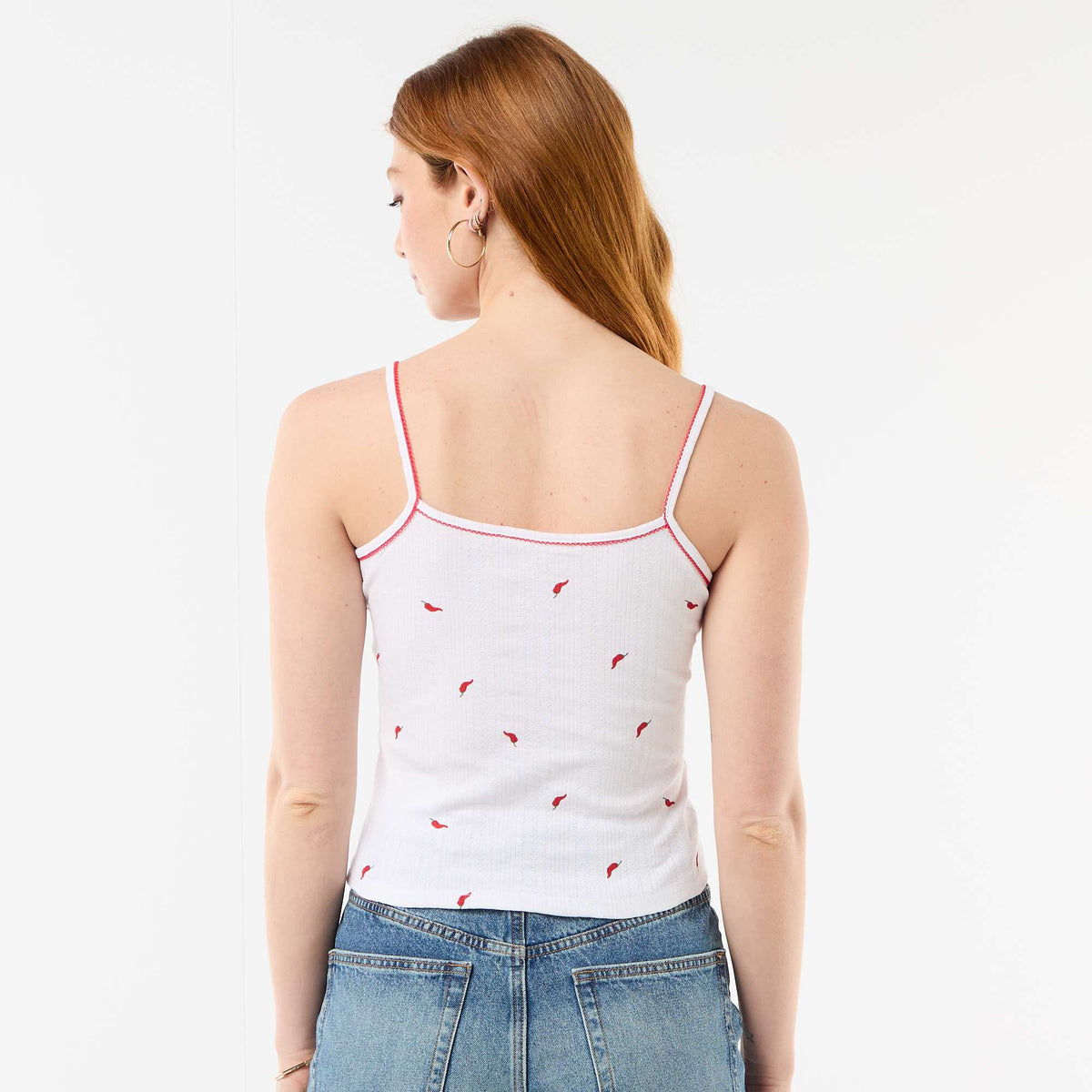 Camiseta de tirantes de punto calado con estampado 'chile' BLANCO