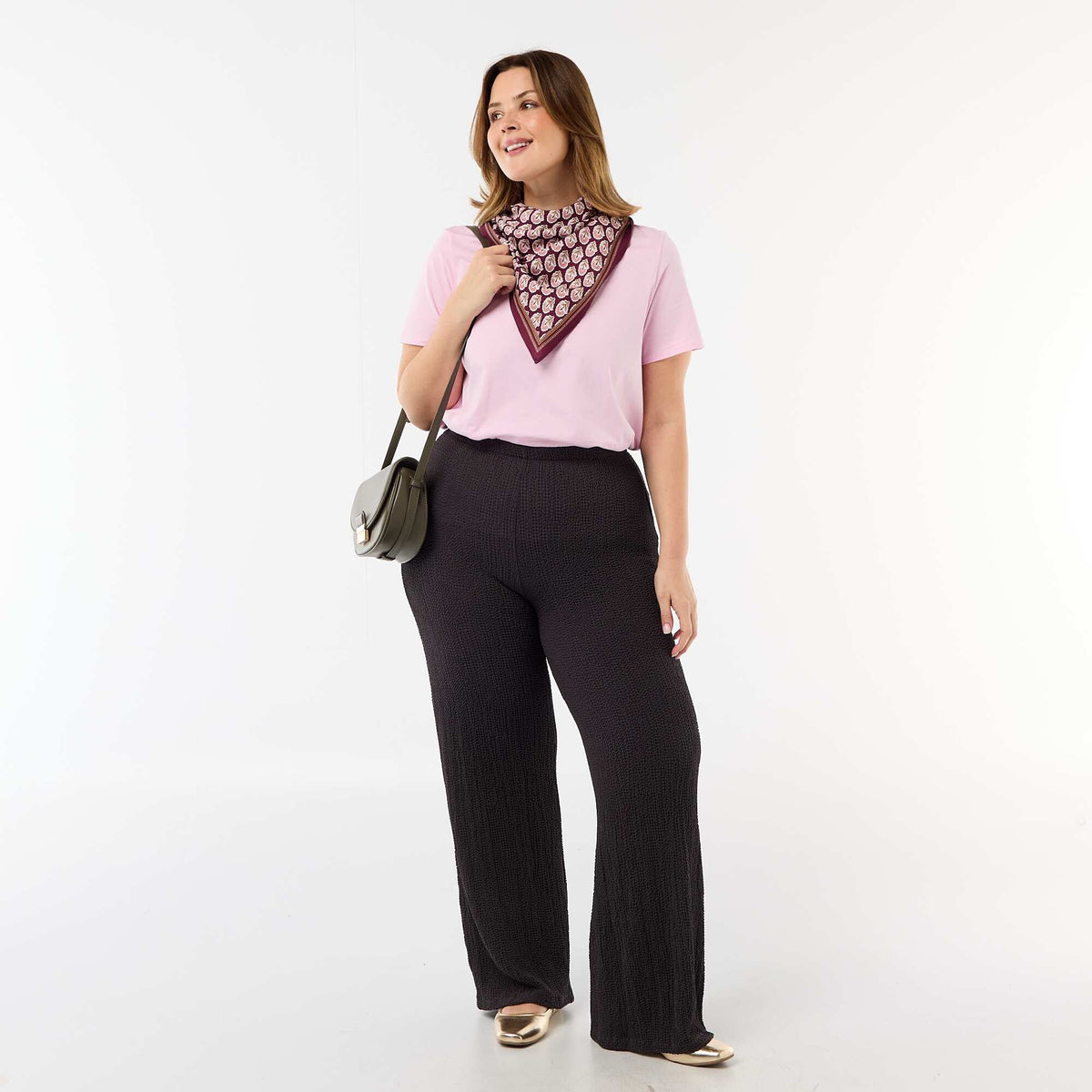 Pantalón ancho de punto gofrado NEGRO