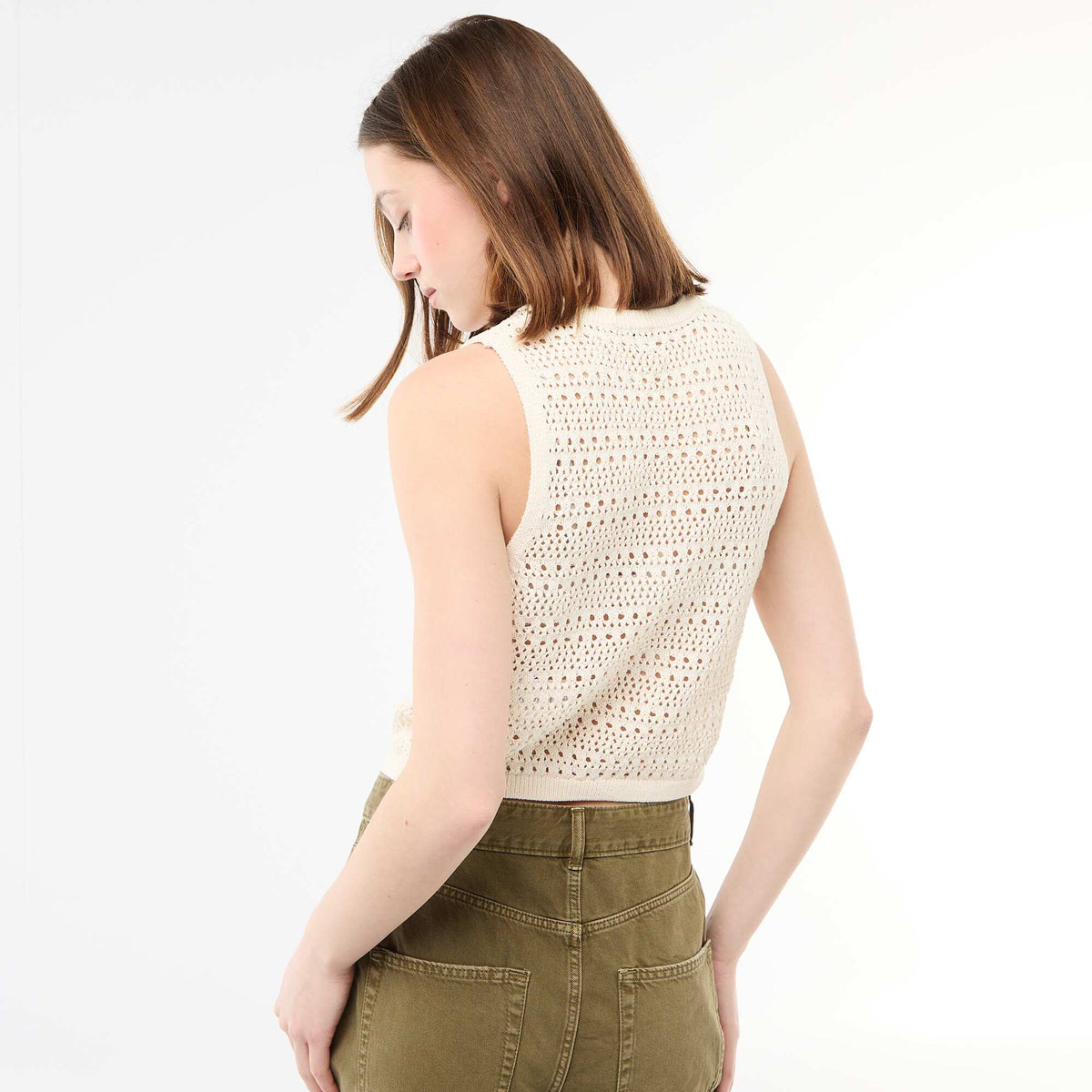 Top de croché calado con sisas amplias BEIGE