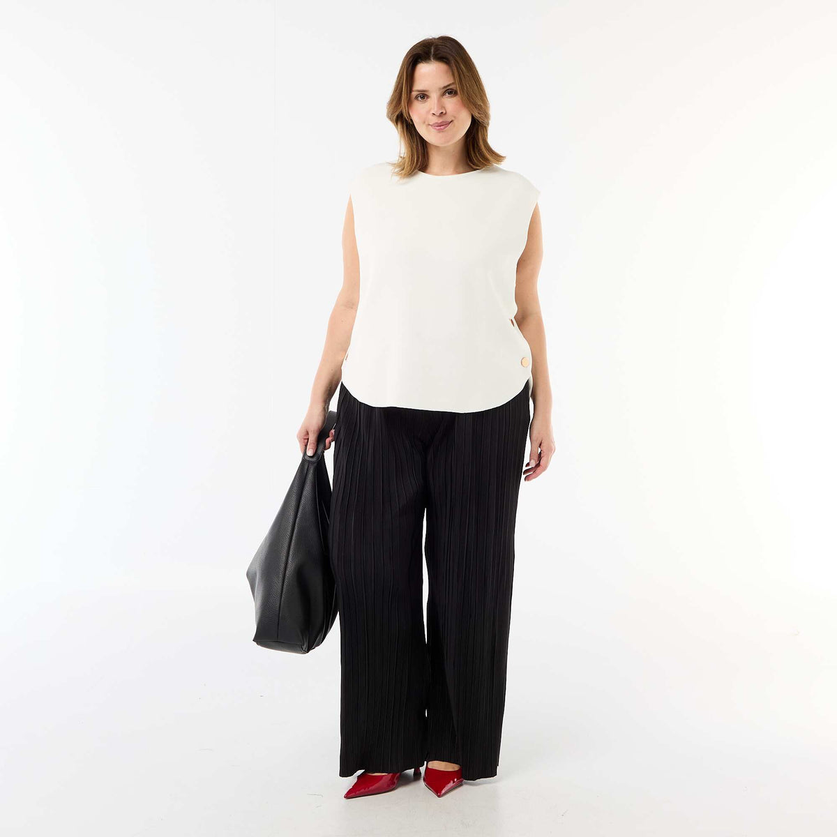 Sweater sin mangas con botones dorados en el lateral BLANCO