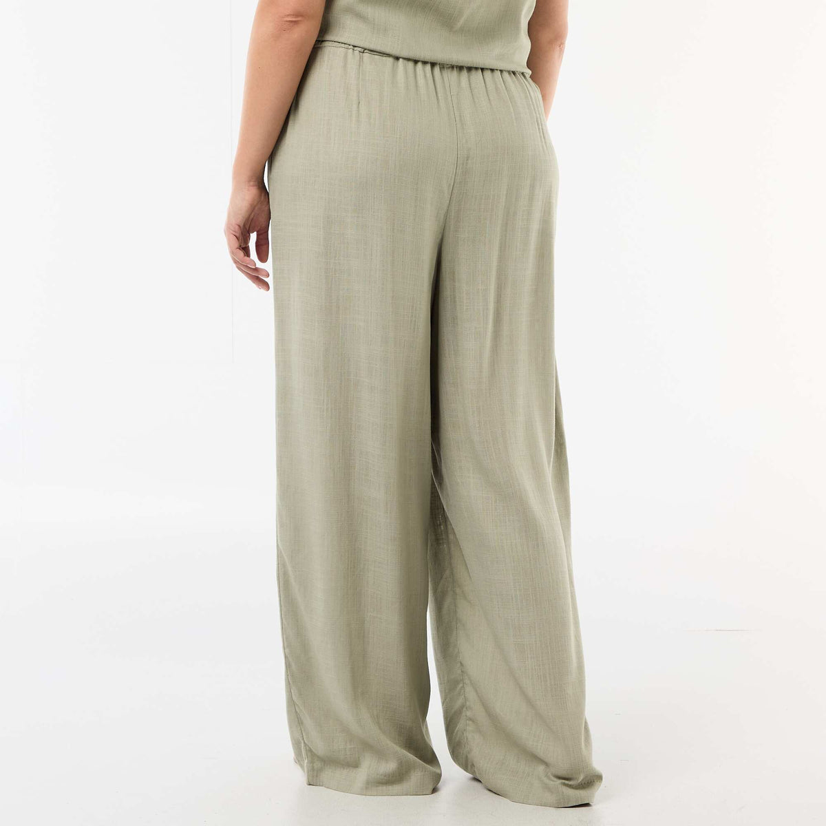 Pantalón ancho de lino mezclado VERDE CLARO