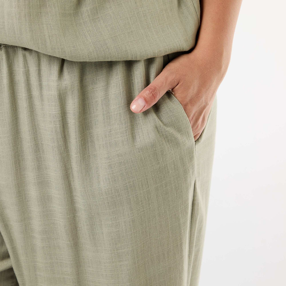 Pantalón ancho de lino mezclado VERDE CLARO