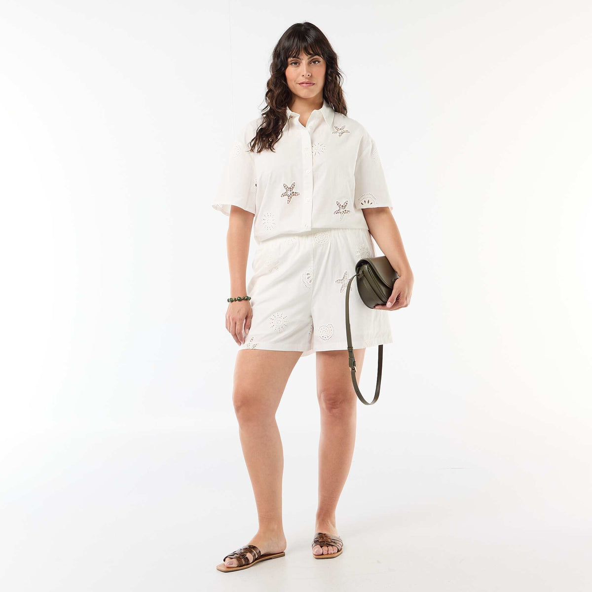 Camisa de algodón con motivos calados BLANCO