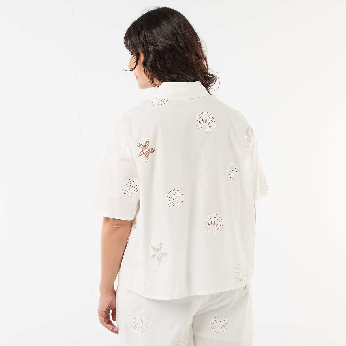Camisa de algodón con motivos calados BLANCO