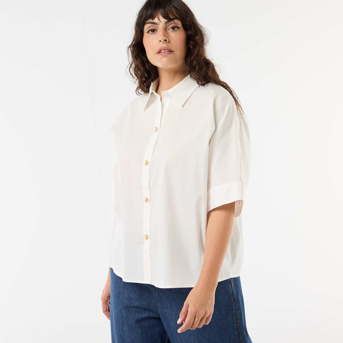 Camisa satinada con botones de estrella de mar BLANCO