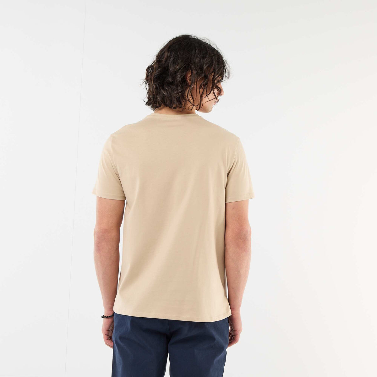 Camiseta lisa de manga corta con bordado BEIGE