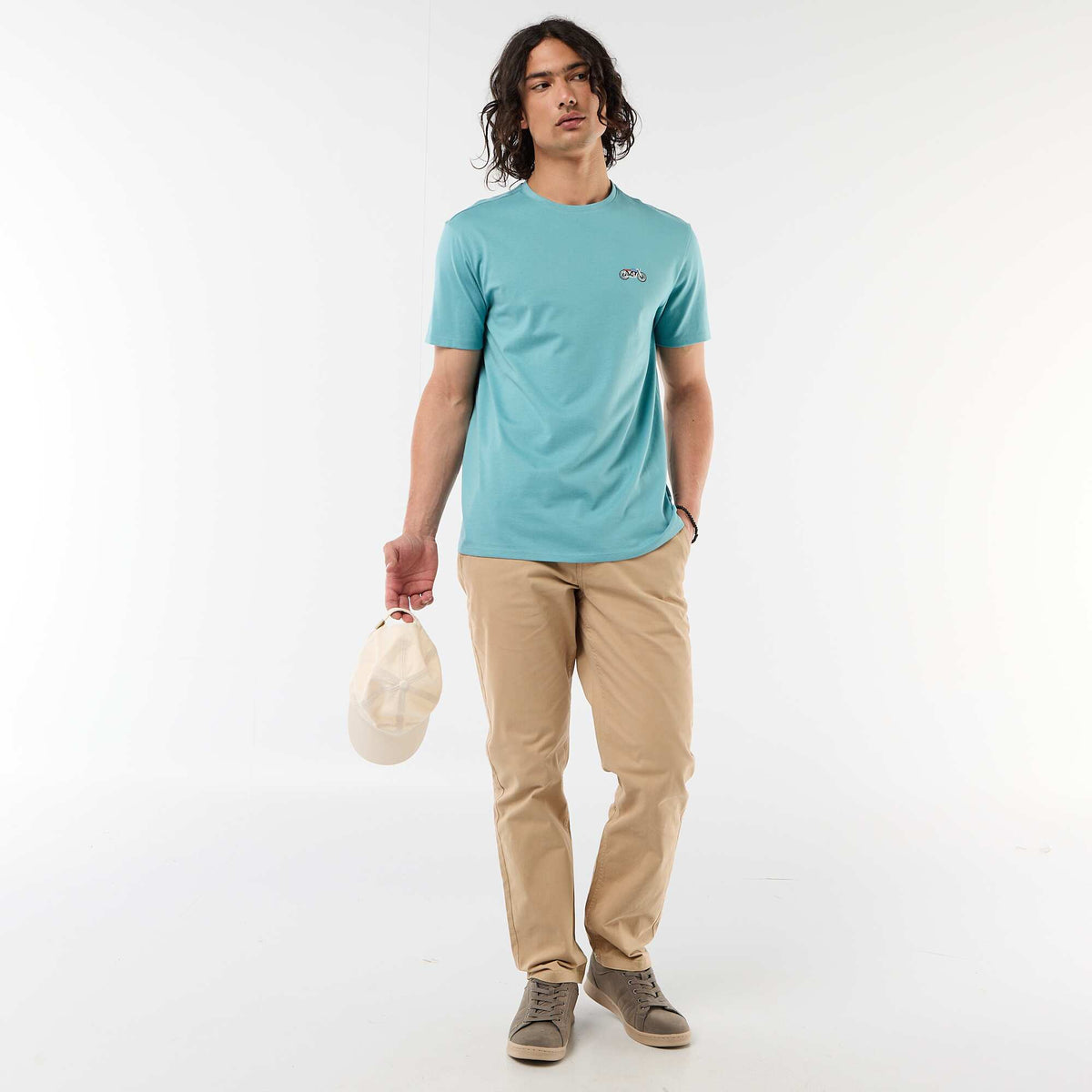 Camiseta lisa de manga corta con bordado AZUL