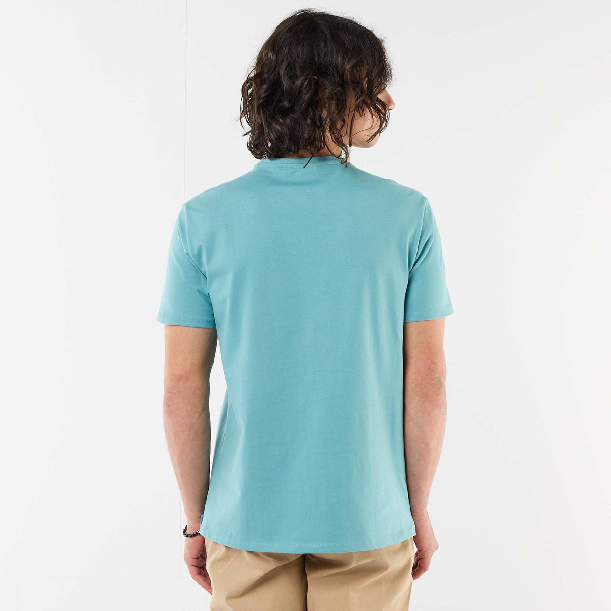 Camiseta lisa de manga corta con bordado AZUL