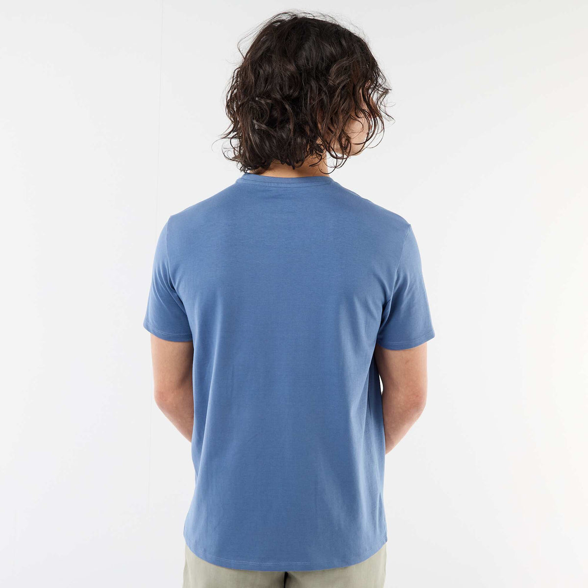 Camiseta lisa de manga corta con bordado AZUL