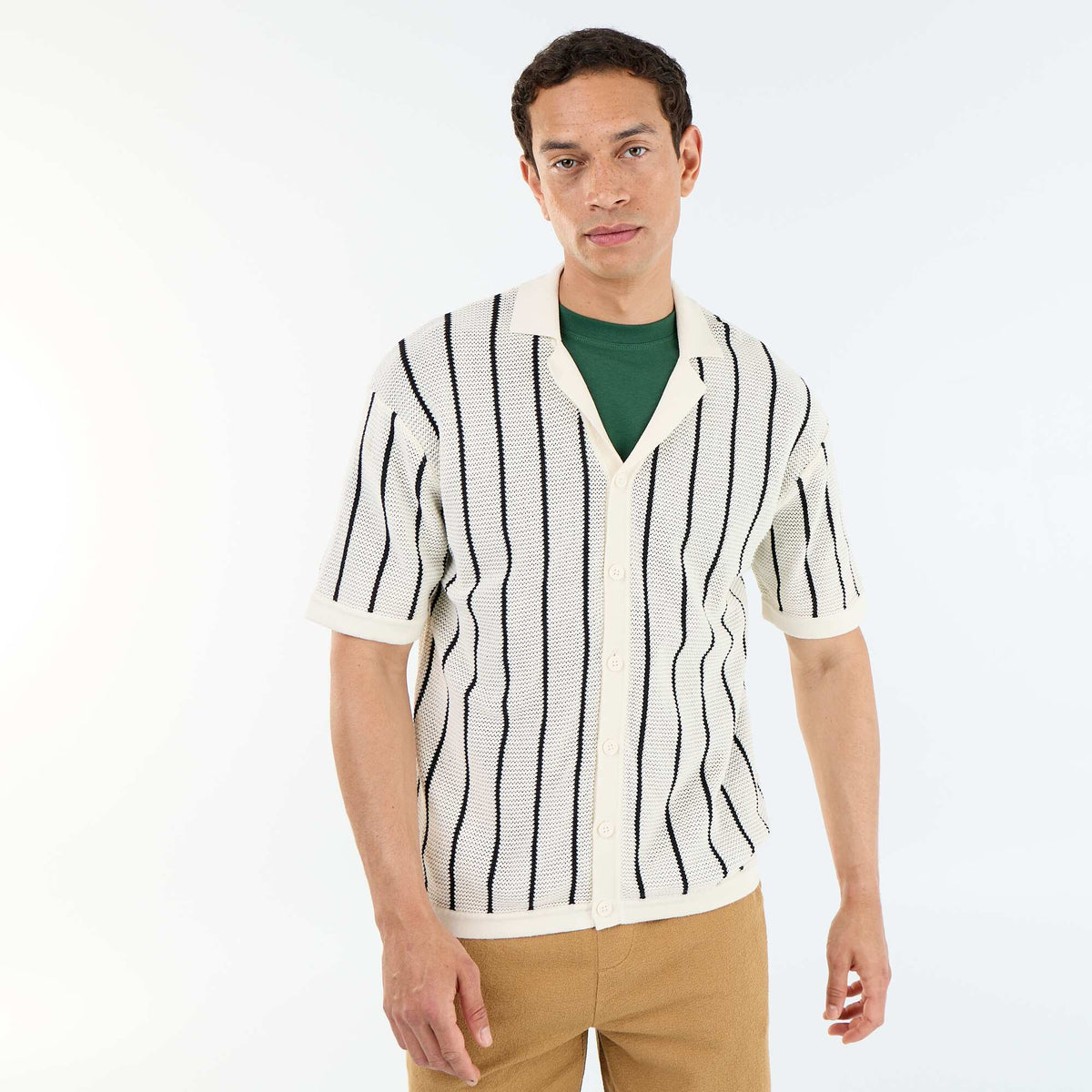 Camisa de manga corta de punto calado BEIGE