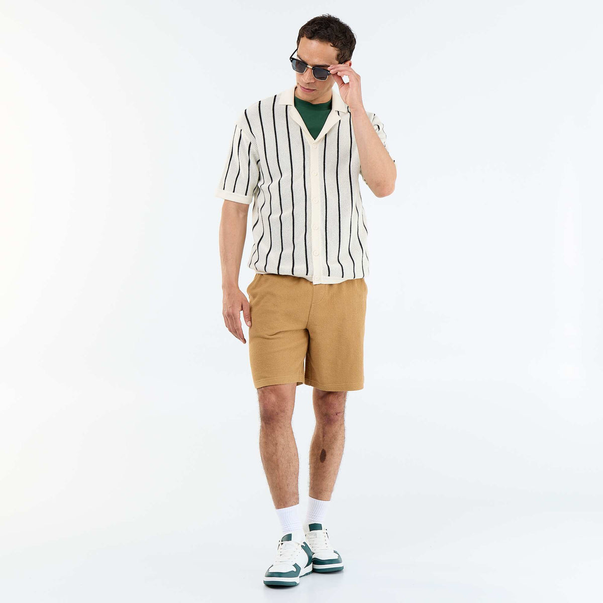 Camisa de manga corta de punto calado BEIGE