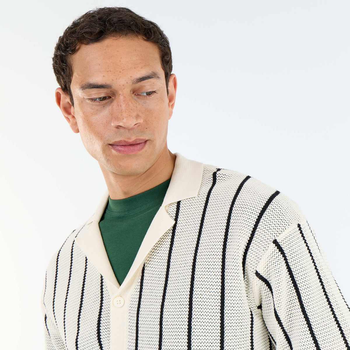 Camisa de manga corta de punto calado BEIGE