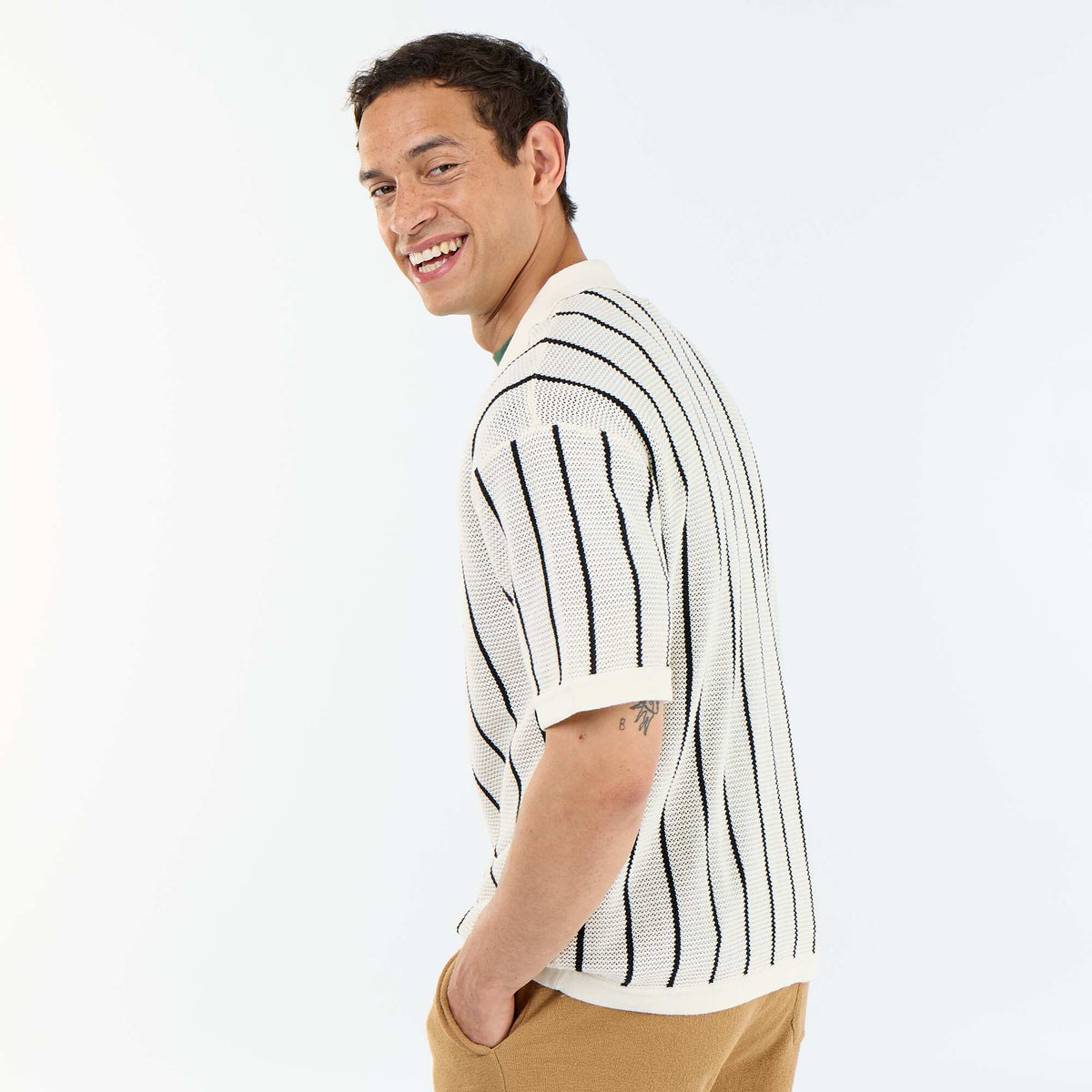 Camisa de manga corta de punto calado BEIGE