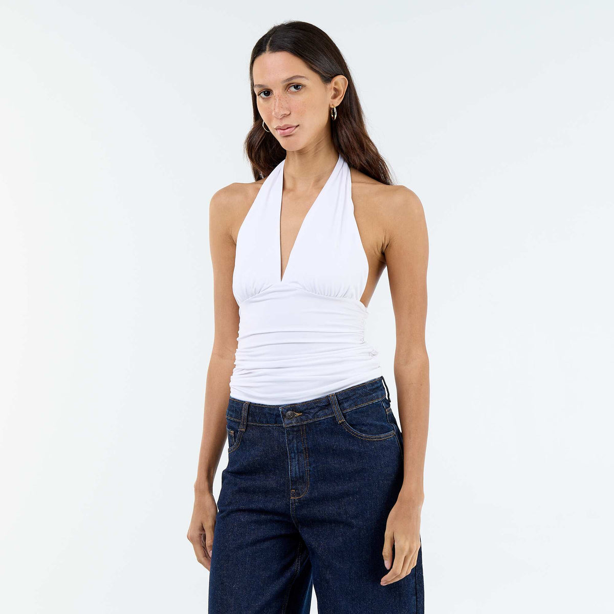 Top elástico con cuello halter BLANCO