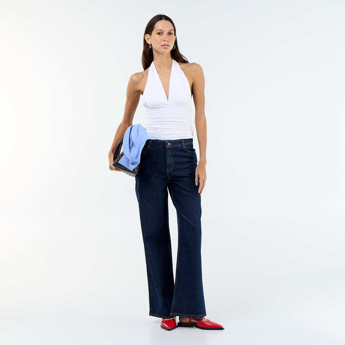 Top elástico con cuello halter BLANCO