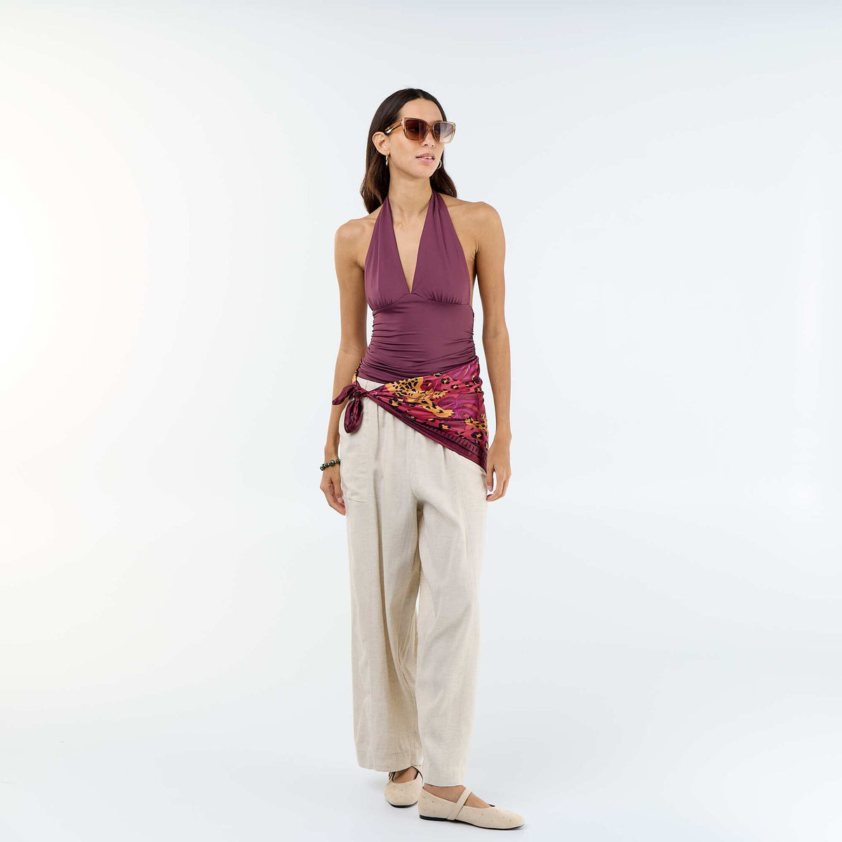 Top elástico con cuello halter PURPURA