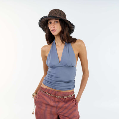 Top elástico con cuello halter GRIS
