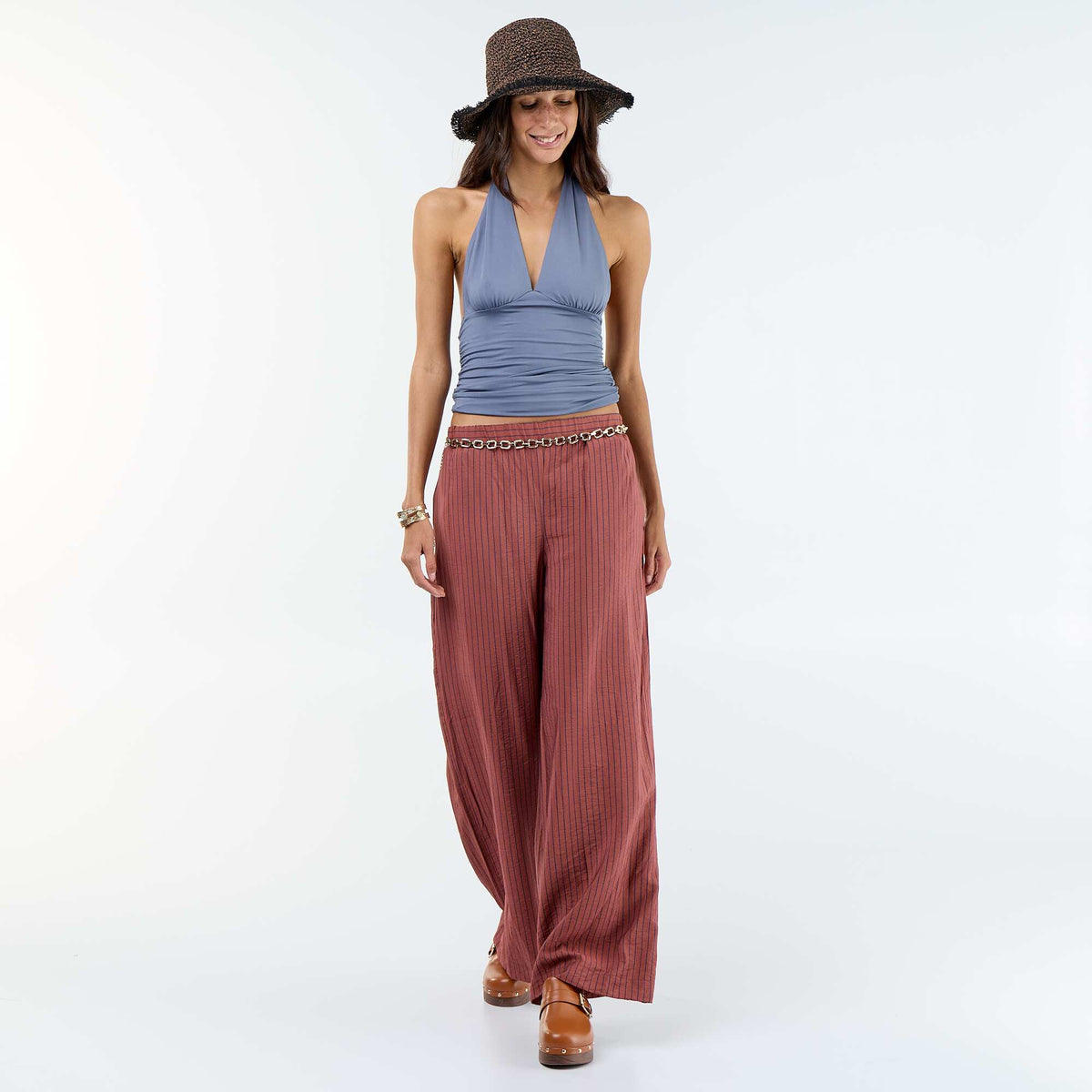 Top elástico con cuello halter GRIS