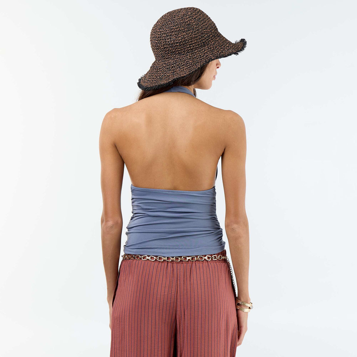 Top elástico con cuello halter GRIS