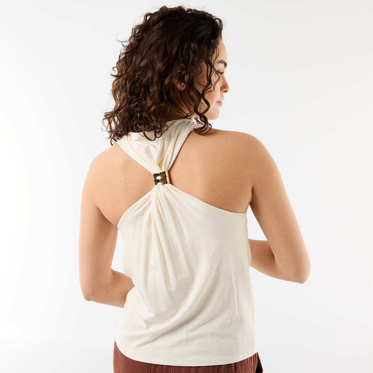 Top sin mangas con escote drapeado BLANCO