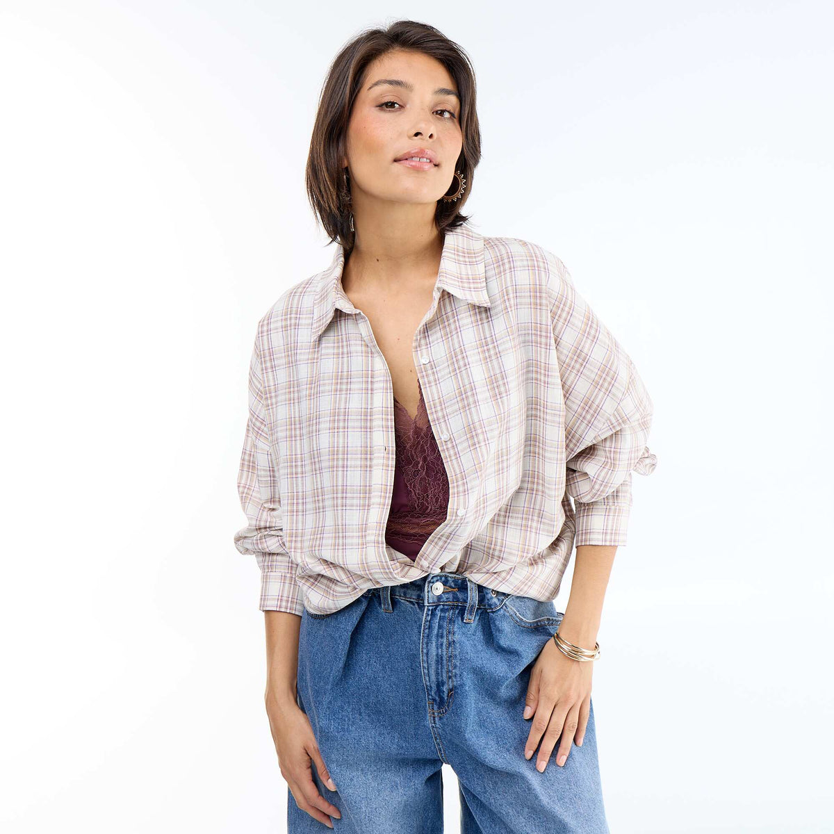 Camisa de cuadros BEIGE