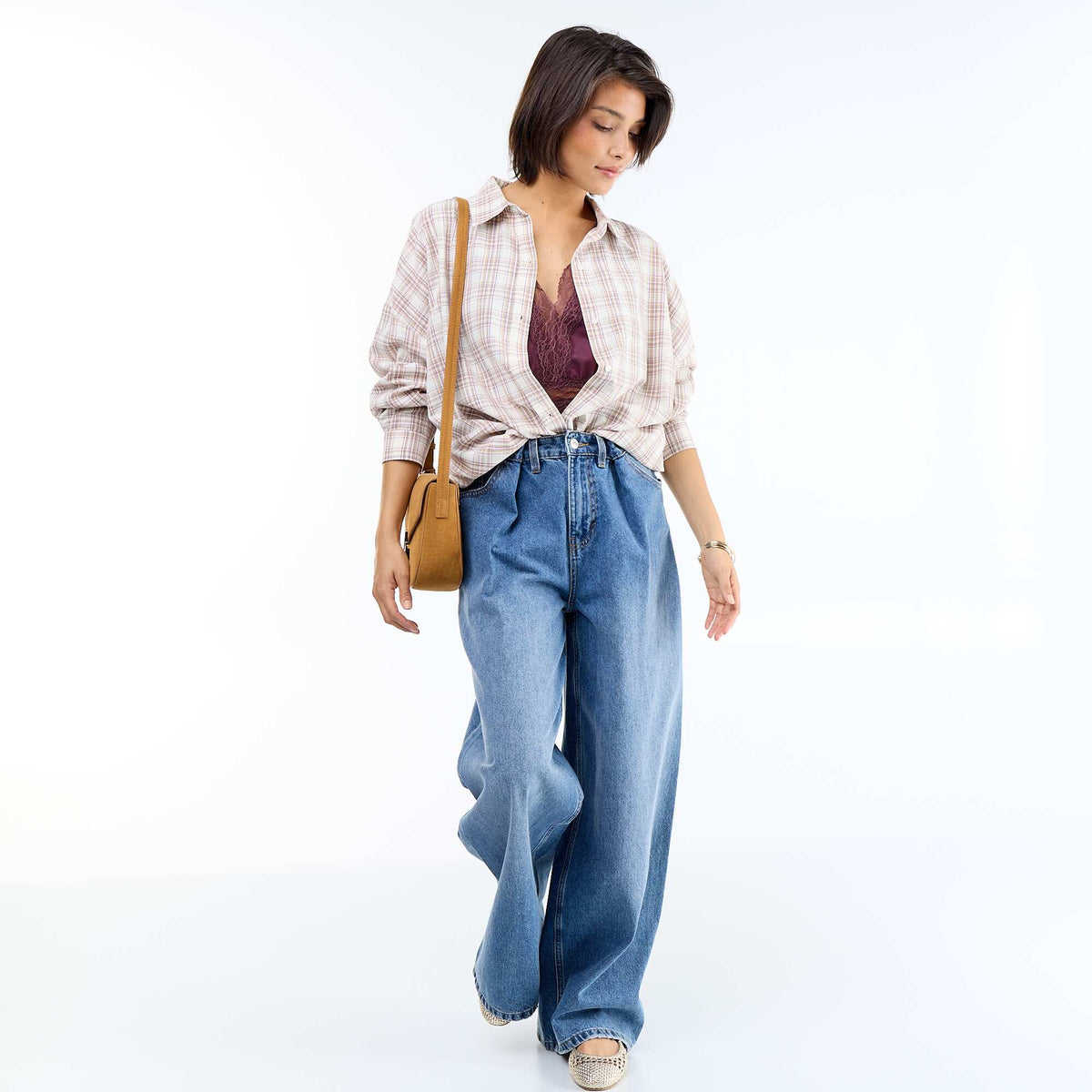 Camisa de cuadros BEIGE