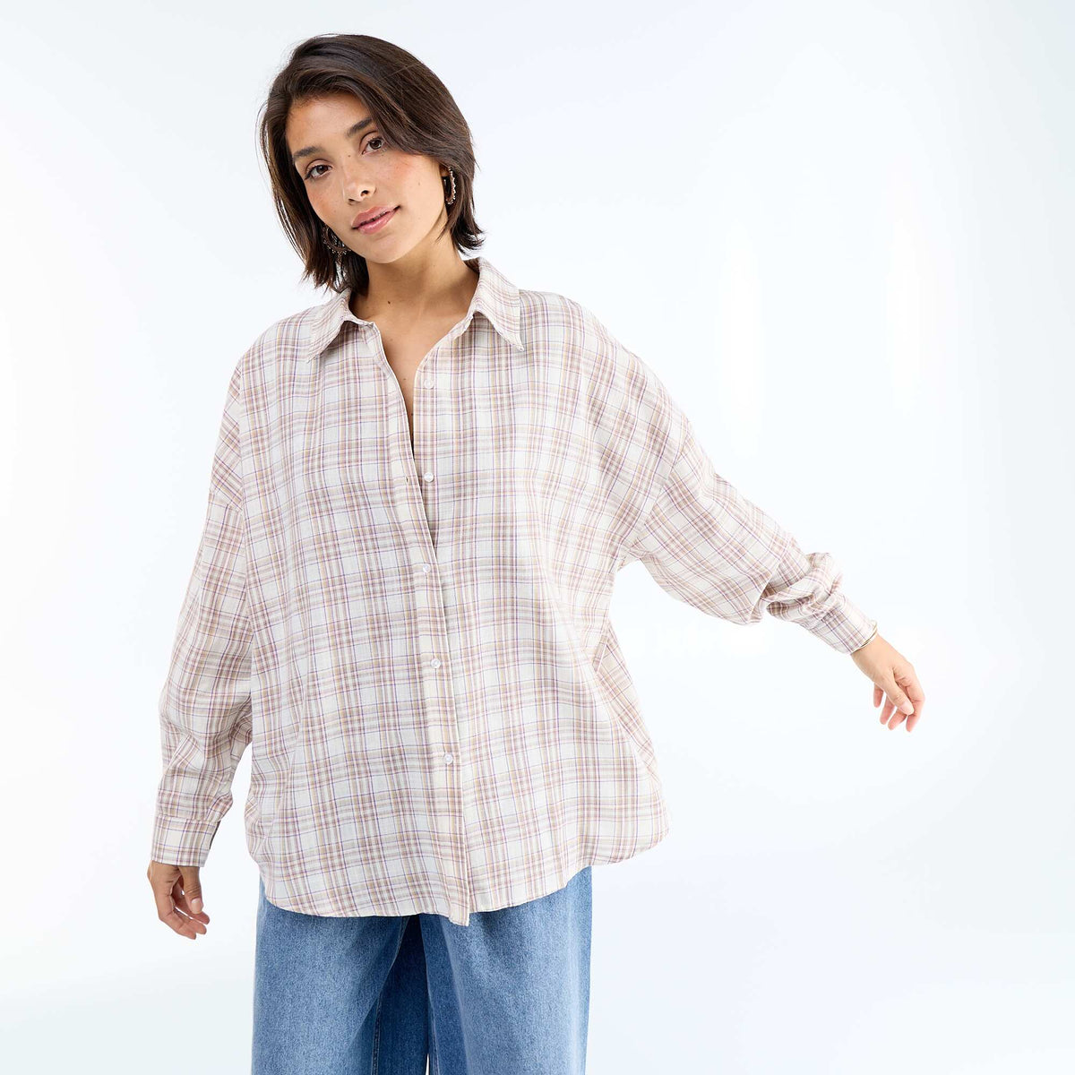 Camisa de cuadros BEIGE