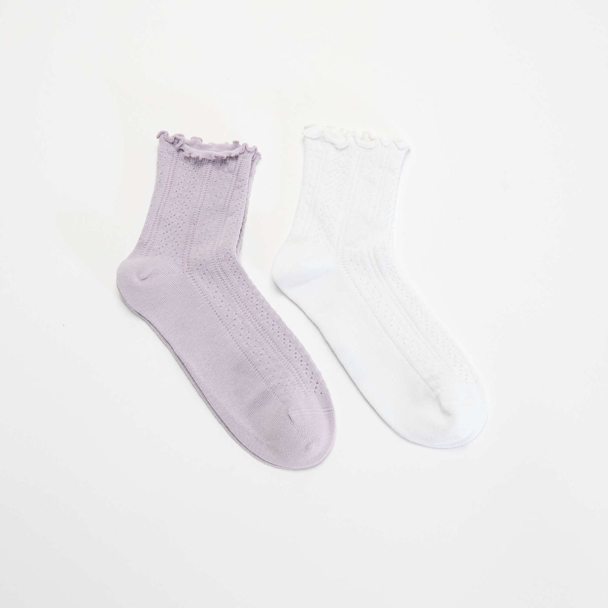 Pack de 2 medias de punto calado con bordes ondulados PURPURA