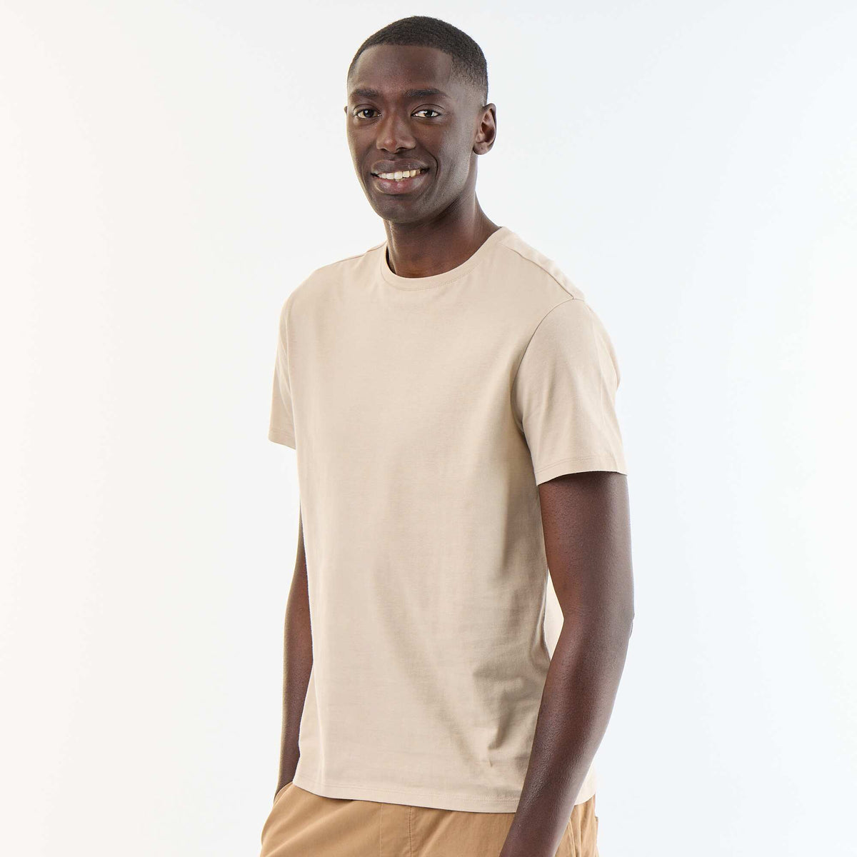 Camiseta recta de punto lisa BEIGE
