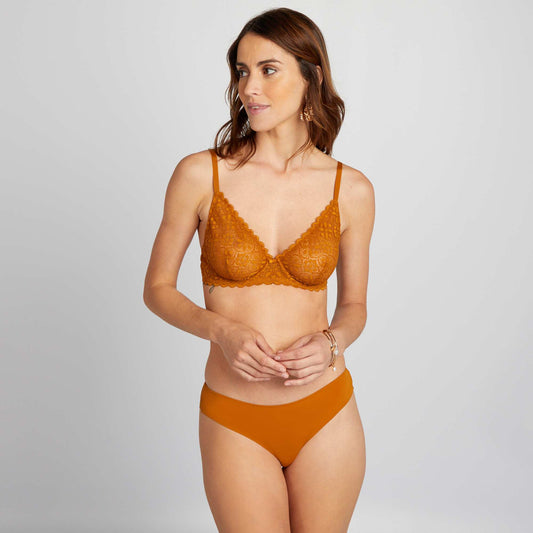 Braguita brasileña de microfibra y encaje AMARILLO