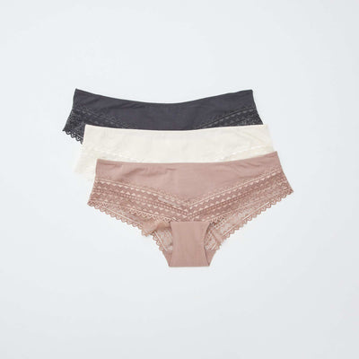Pack de 3 culottes de algodón y encaje ROSA