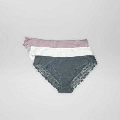 Pack de 3 braguitas de algodón y encaje ROSA