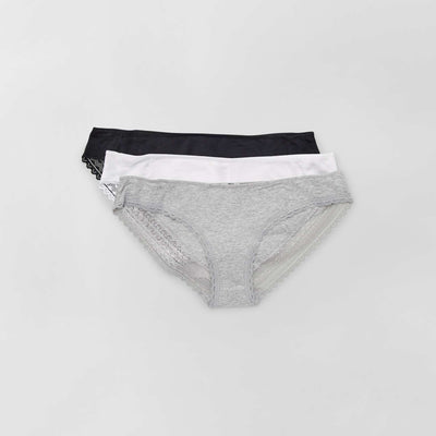 Pack de 3 braguitas de algodón y encaje BLANCO