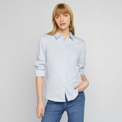 Camisa ajustada con cuello italiano AZUL