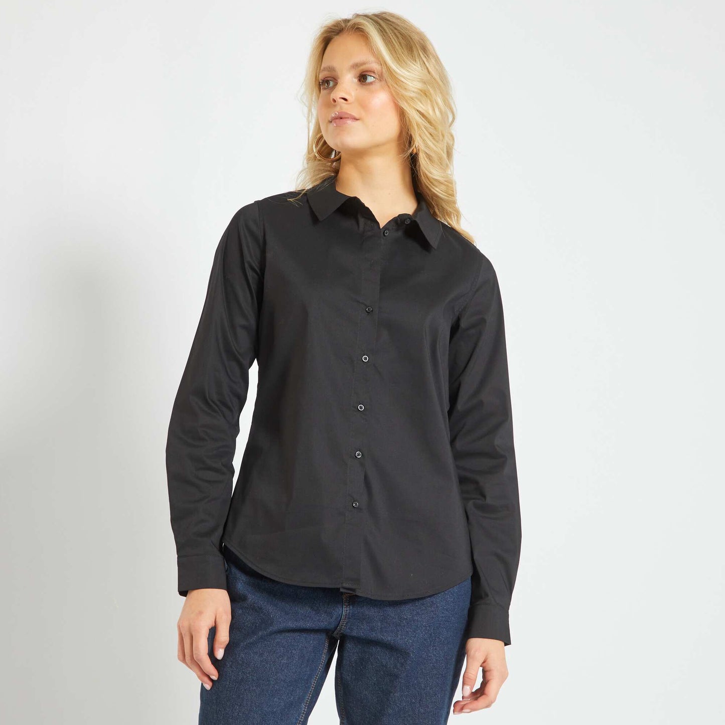 Camisa ajustada con cuello italiano NEGRO