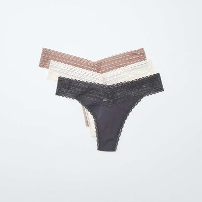 Pack de 3 tangas de algodón y encaje ROSA