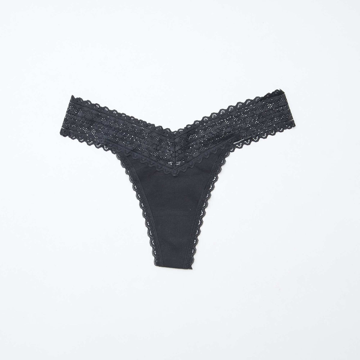 Pack de 3 tangas de algodón y encaje NEGRO