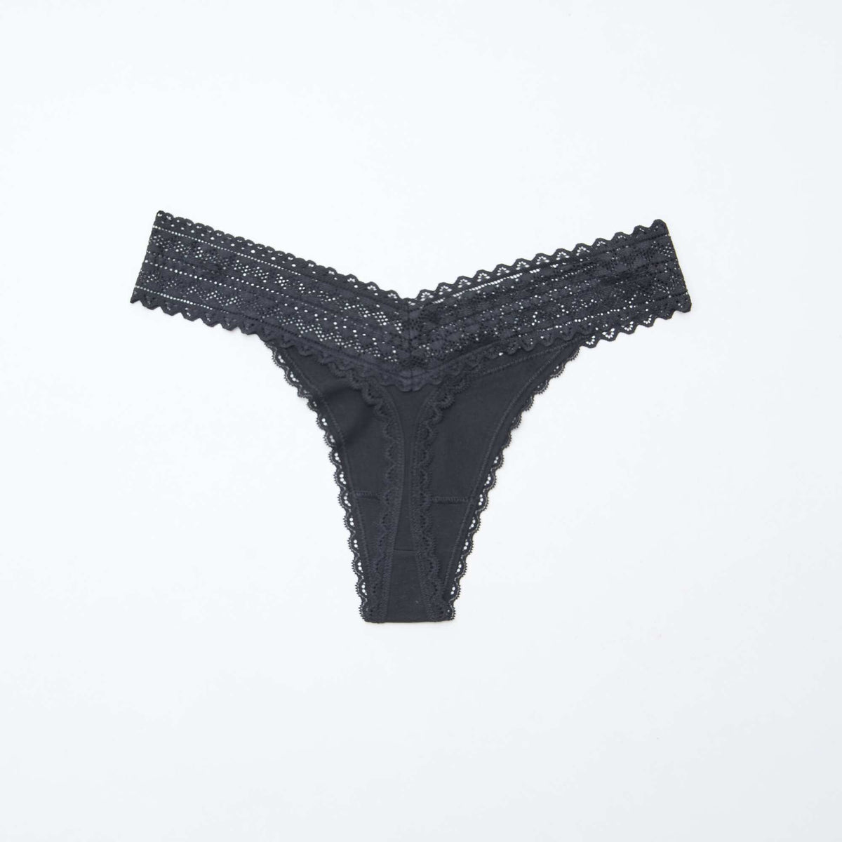 Pack de 3 tangas de algodón y encaje NEGRO