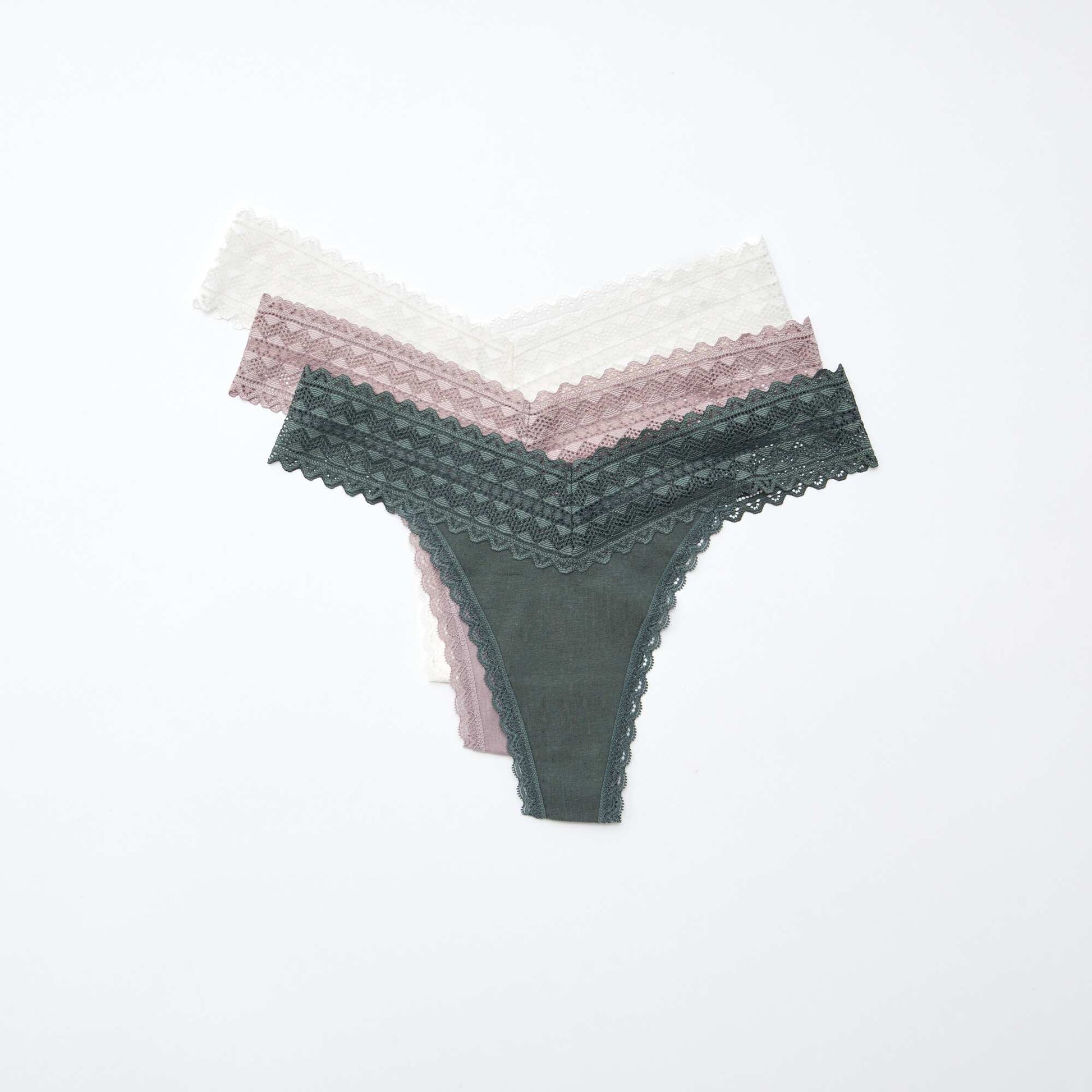 Pack de 3 tangas de algodón y encaje ROSA