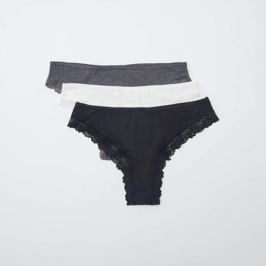 Pack de 3 braguitas brasileñas de punto de canalé GRIS